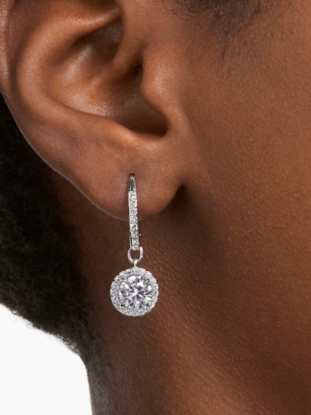 Swarovski Silver-tone Crystal Halo Drop Earrings